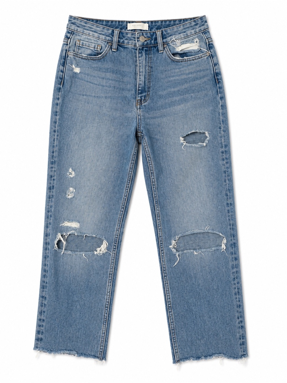 Velvet by Graham & Spencer Blue Distressed Cropped Straight Leg Jeans Size 28